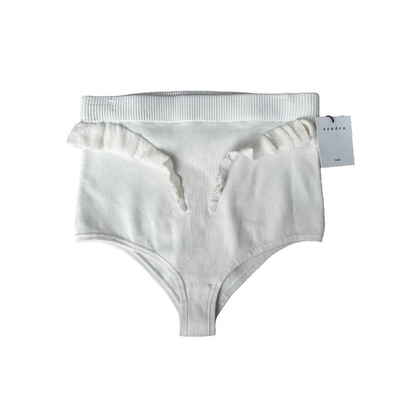 Sandro Belinda Ruffled High Waisted Rib Panty Underwear White - Picture 2 of 5